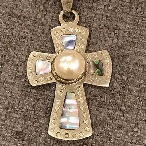 Silver cross with inlaid mother of pearl and pearl